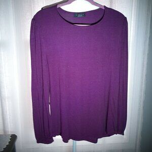 GRACE Long Puff Sleeve Elastic Cuff Scoop Neck Purple Sweater L